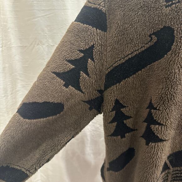 VTG 90s David Paul Brown Black Moose Cabin Fish Burnout Fleece Sz Large Outdoors - Picture 11 of 15